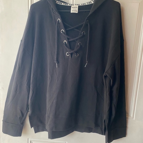 PINK Victoria's Secret Black Lace-Up Sweater - Picture 2 of 7